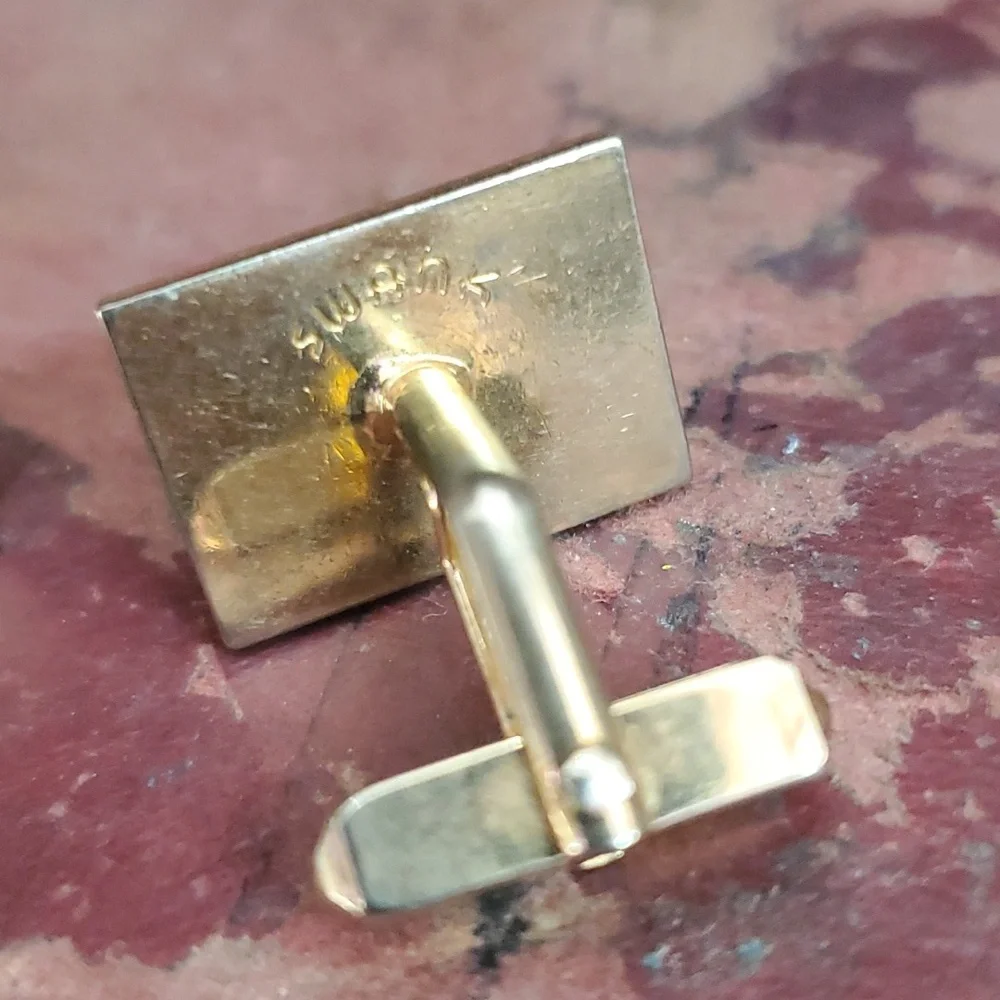 Swank Vintage Cufflinks gold Tone Rectangle w/ clear stone